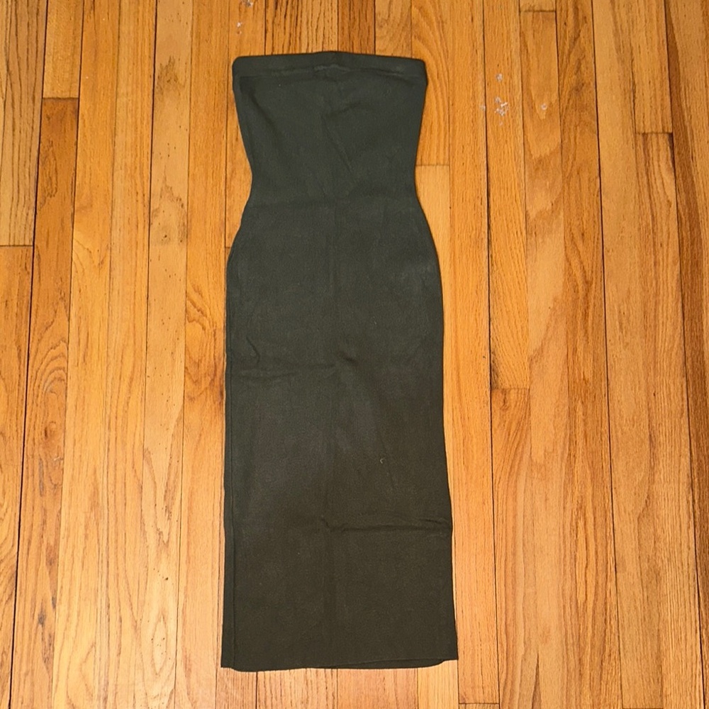 Strapless Olive Green Midi Dress